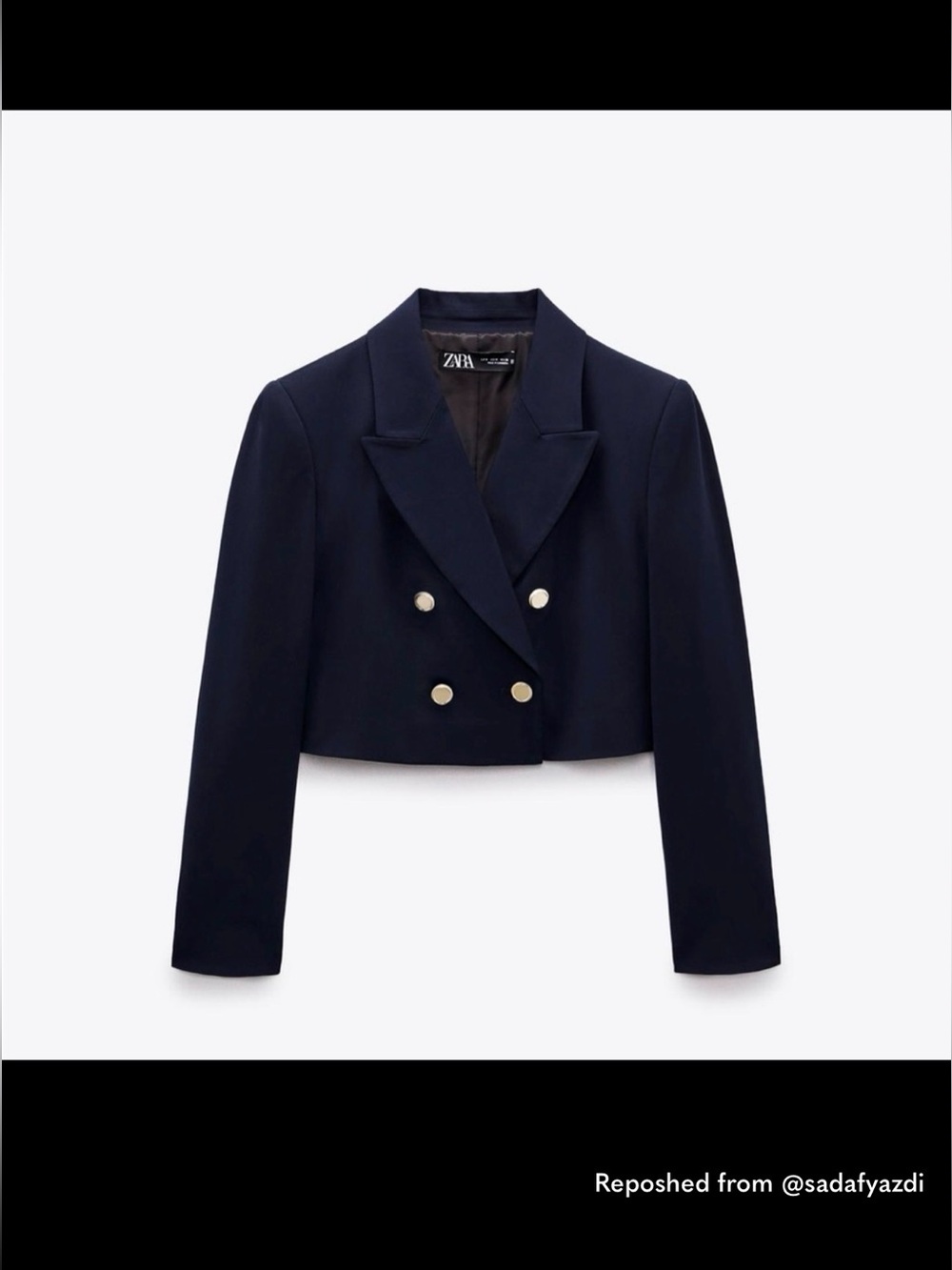 💙 Zara Navy Cropped Double-Breasted Blazer with Gold Buttons – Size L